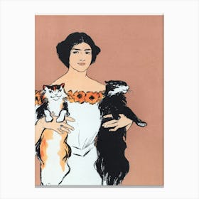 Woman holding cats wall art Canvas Print