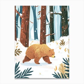 Sloth Bear Walking Through A Snow Covered Forest Storybook Illustration 1 Canvas Print
