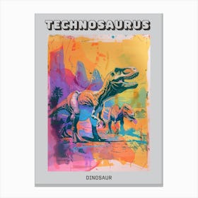 Dinosaur Paint Drip Illustration In The Desert Poster Canvas Print
