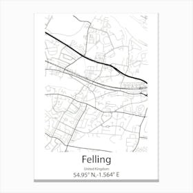 Felling,United Kingdom Minimalist Map Canvas Print