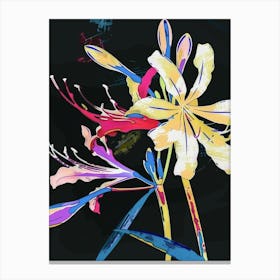 Neon Flowers On Black Agapanthus 1 Canvas Print