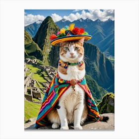 Cat’s Eye View: Famous Sights Captured in Purrfection Cat In Peru Machu Picchu Canvas Print