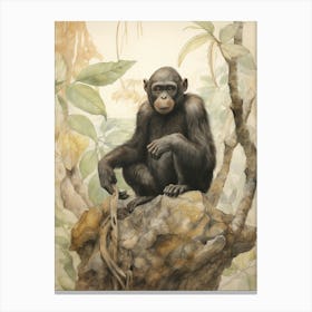 Storybook Animal Watercolour Bonobo 4 Canvas Print