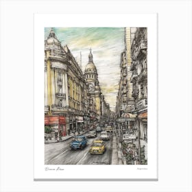 Buenos Aires Argentina Drawing Pencil Style 3 Travel Poster Canvas Print