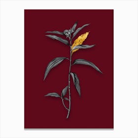Vintage Dayflower Black and White Gold Leaf Floral Art on Burgundy Red n.1169 Canvas Print