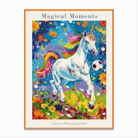 Rainbow Unicorn Playing Football 1 Poster Canvas Print
