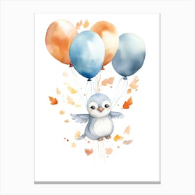 Dolphin Flying With Autumn Fall Pumpkins And Balloons Watercolour Nursery 1 Canvas Print