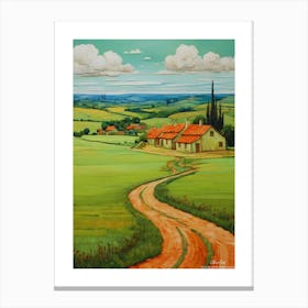 Green plains, distant hills, country houses,renewal and hope,life,spring acrylic colors.35 Canvas Print