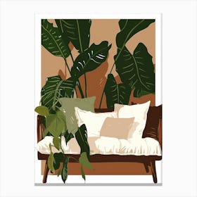 Sofa With Tropical Plants Canvas Print