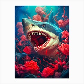 Shark With Roses Canvas Print