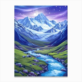 Mountain Valley At Night Canvas Print