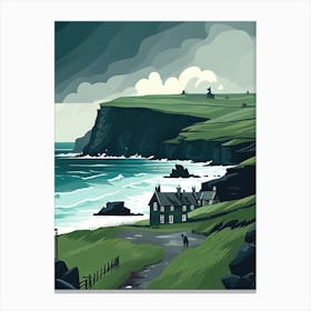 Stormy And Rainy Ireland - Retro Landscape Beach and Coastal Theme Travel Poster Canvas Print