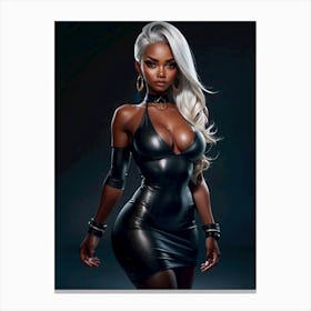 Beautiful, Hot, And Sexy Sensual Black Woman With Long Silver Hair Has an Hour Glass Figure AI Illustration 9 Canvas Print