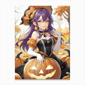 Sexy Girl With Pumpkin Halloween Painting (21) Canvas Print