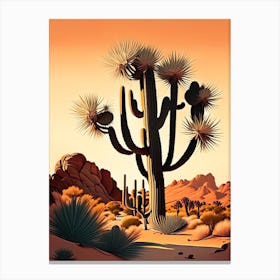 Joshua Tree In Mojave Desert Retro Illustration Canvas Print