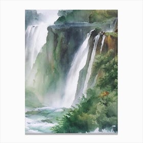 Nohsngithiang Falls Of The North, India Water Colour  (2) Canvas Print