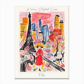 Poster Of Tokyo, Dreamy Storybook Illustration 2 Canvas Print