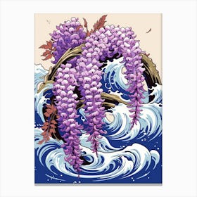 Great Wave With Wisteria Flower Drawing In The Style Of Ukiyo E 2 Canvas Print