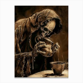 Skeleton Drinking Tea Canvas Print