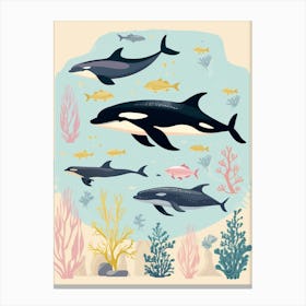 Group Of Whales Cute Pastel 3 Canvas Print