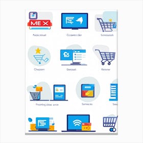 A Collage Of Flat Design Icons Representing Web Browsing E Commerce Transactions Digital Storefron (6) Canvas Print