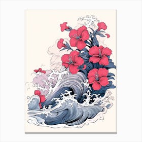 Great Wave With Petunia Flower Drawing In The Style Of Ukiyo E 1 Canvas Print