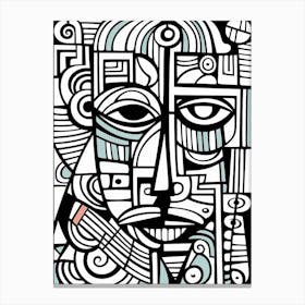 Black & Sky Blue Thick Line Drawing Canvas Print