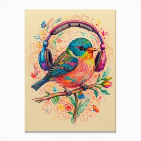 Colorful Bird With Headphones Canvas Print