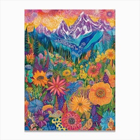 Colorful Landscape With Mountain and Flowers 23 Canvas Print