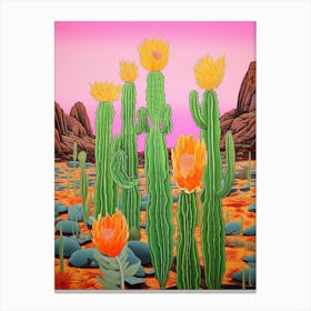 Mexican Style Cactus Illustration Fishhook Cactus 4 Canvas Print