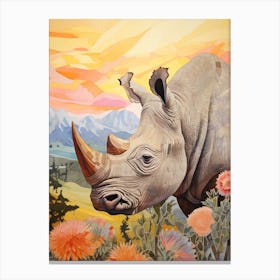 Patchwork Rhino In The Sunset 1 Canvas Print