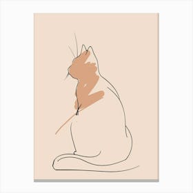 Cat Sitting - Boho, Line Art 2 Canvas Print