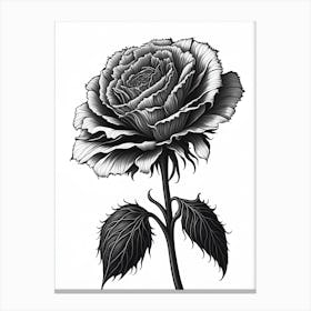 A Carnation In Black White Line Art Vertical Composition 19 Canvas Print