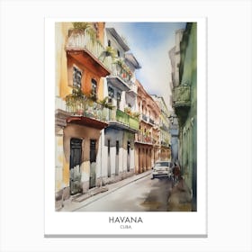 Havana 2 Watercolour Travel Poster Canvas Print