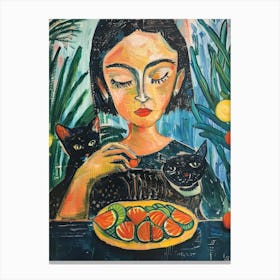 Portrait Of A Girl With Cats Eating Tacos 2 Canvas Print