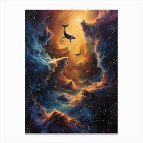 Whales In The Sky, Bichromatic, Surrealism, Impressionism Canvas Print