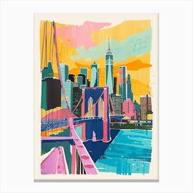 Brooklyn Skyline New York Colourful Silkscreen Illustration 4 Canvas Print