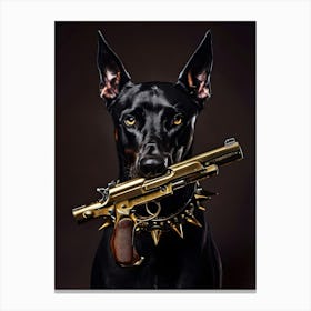 Edgy Gangster Dog with Golden Pistol Bold Surreal Wall Art Printable for Home Decor Instant Digital Download Canvas Print