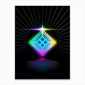 Neon Geometric Glyph in Candy Blue and Pink with Rainbow Sparkle on Black n.0055 Canvas Print