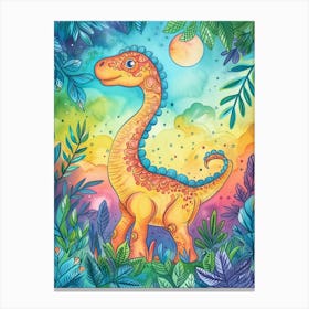 Cartoon Watercolour Apatosaurus Dinosaur Canvas Print