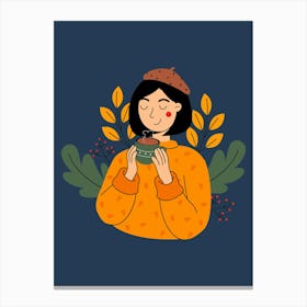 Girl With Cup Of Tea Canvas Print