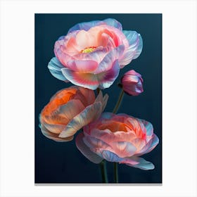 Three Flowers Against A Dark Background Canvas Print