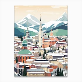 Retro Winter Illustration Salzburg Austria 1 Canvas Print