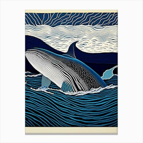 Whale And Waves Linocut Canvas Print