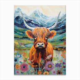 Colourful Highland Cow Portrait 1 Canvas Print
