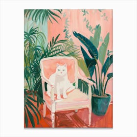 Cat In Pink Chair 1 Canvas Print