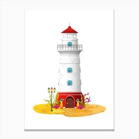 Sea lighthouse. Beach lighthouse. Summer season. Canvas Print