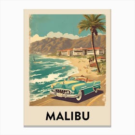 Malibu Retro Travel Poster 1 Canvas Print