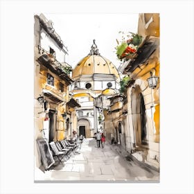 Watercolor Sketch Of A Street In Italy Canvas Print