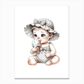 Little Girl Eating Ice Cream Canvas Print